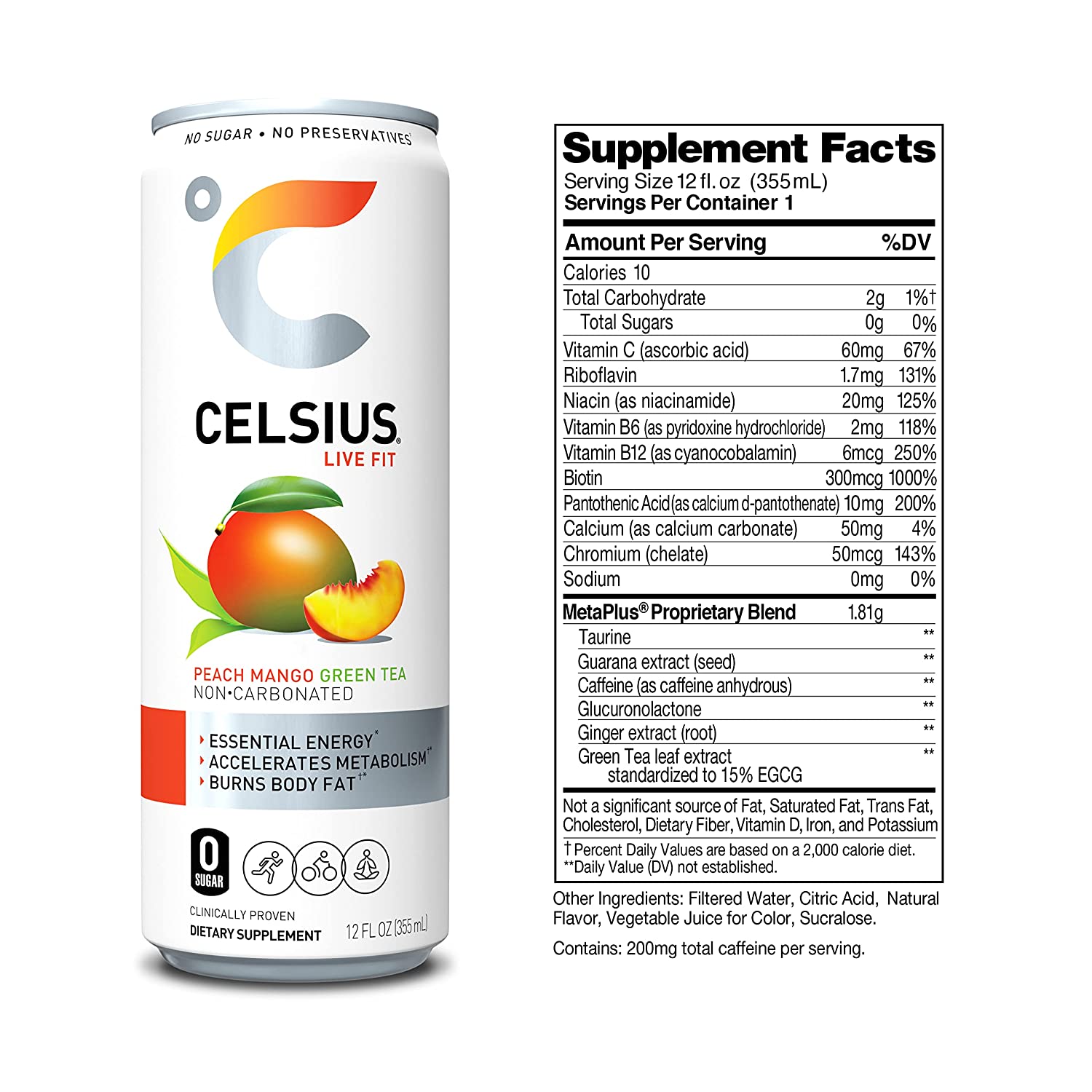 CELSIUS Peach Mango Green Tea, Functional Essential Energy Drink 12 Fl Oz (Pack of 12) - Image 8